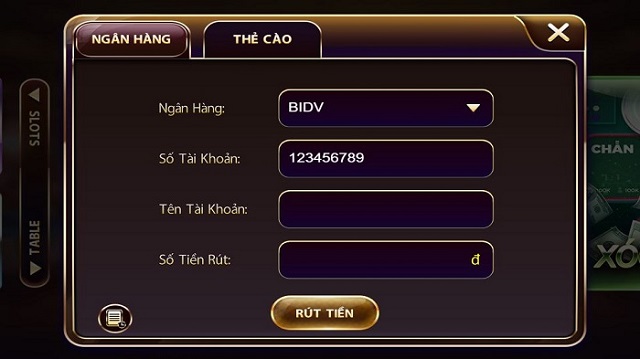 Giao diện rút tiền tại cổng game Xanh99 club