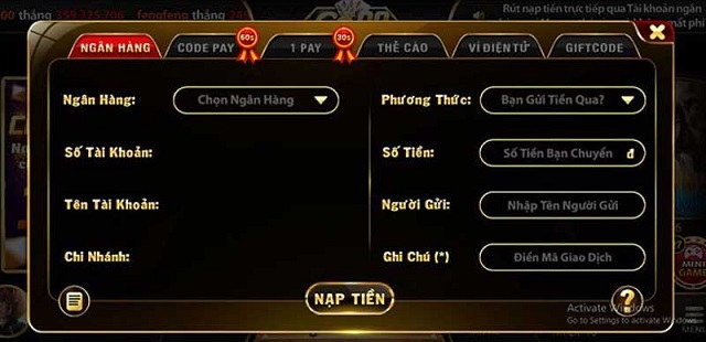 Hướng dẫn nạp tiền tại cổng game Vipgo88 club