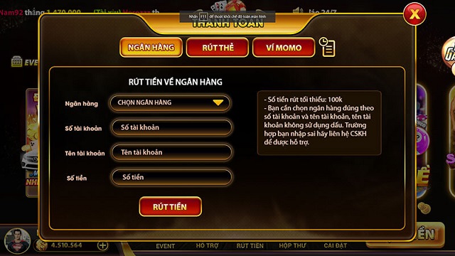 Hướng dẫn rút tiền tại cổng game Vipgo88 club